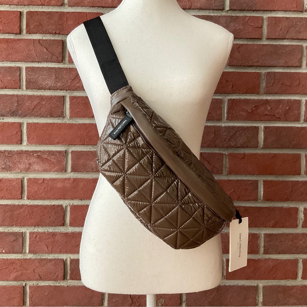 Vee Collective Berlin Dark Taupe Quilted Nylon Crossbody Fanny Belt Bag NWT